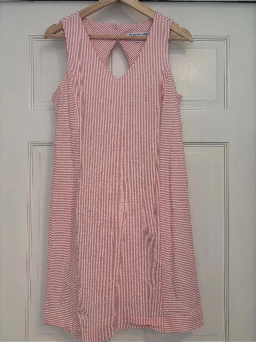 Southern Tide Pink and White Sleeveless Striped A-Line Dress